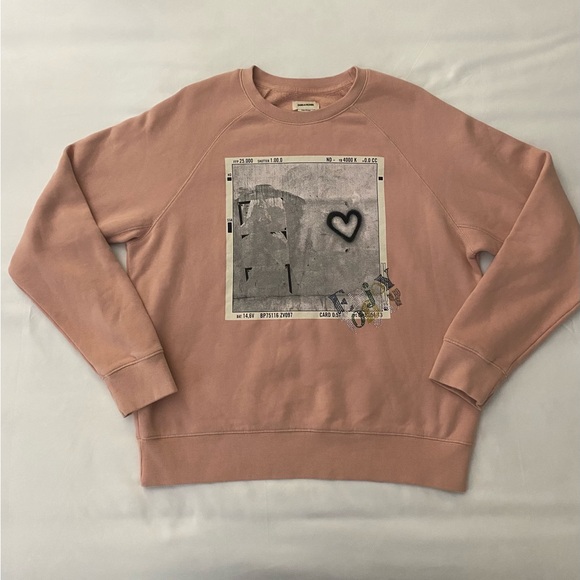 Zadig & Voltaire Upper Photoprint Heart Sweatshirt. Color is Blush. Size Medium - Picture 1 of 10